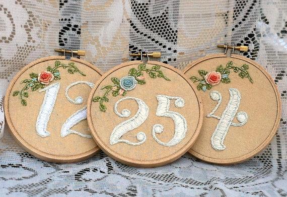 Embroidery hoop table numbers, $240