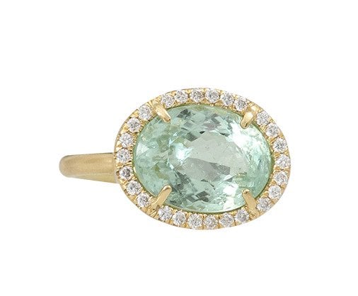 Green Tourmaline Ring With Diamond Pave by Irene Neuwirth