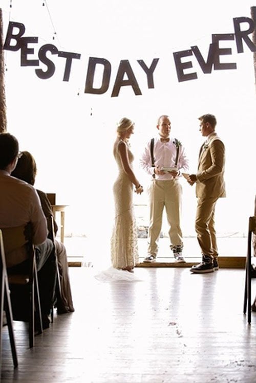 You can find a similar Best Day Ever sign on Etsy, like this one for $45