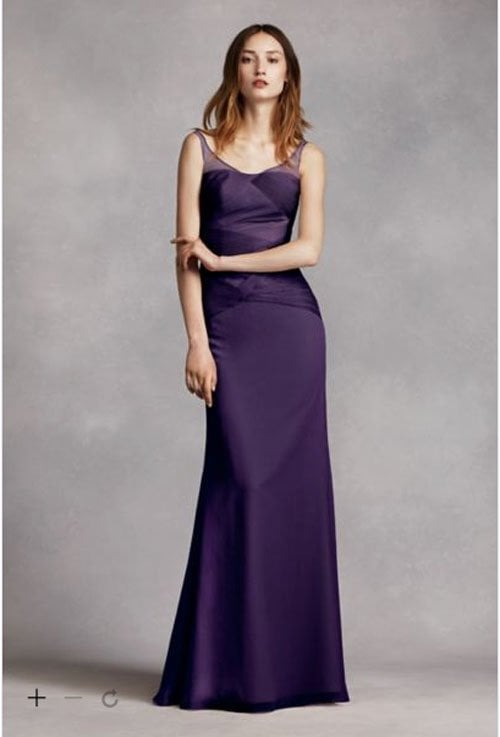 David's Bridal Long Crinkle Chiffon Column Gown with Sash by White by Vera Wang, $189.95