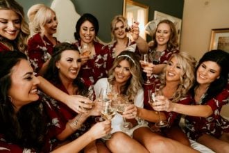 getting ready bridesmaids and bride bridal suite