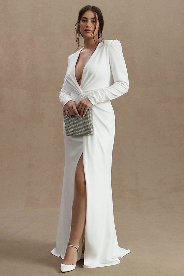 Tadashi Shoji Dawson Long-Sleeve Crepe Wedding Gown
