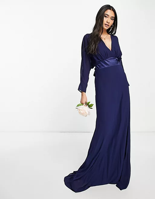 long gray chiffon bridesmaid dresses Simple V Neck Grey Chiffon Long Bridesmaid Dress – TANYA BRIDAL main image 0