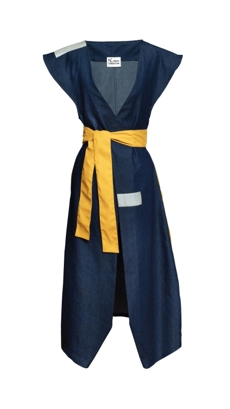 Noah Cristian Yellow and Navy Blue Bridesmaid Dress