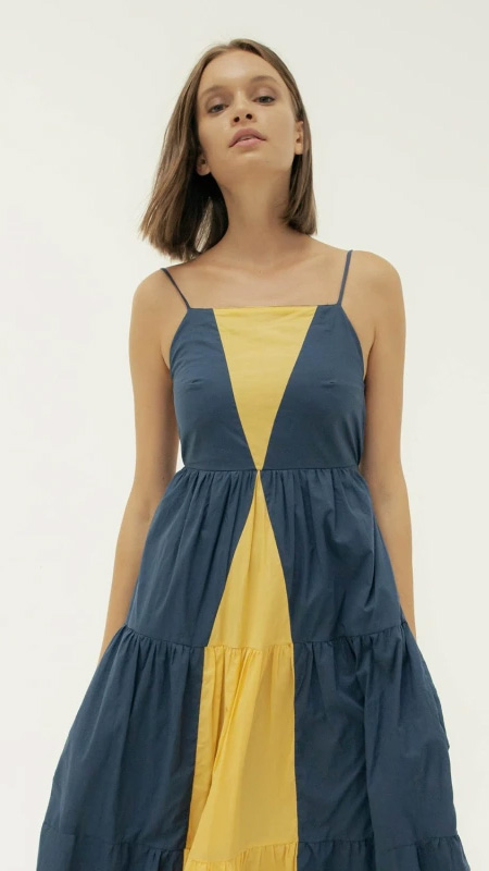 Online Exclusive Yellow and Navy Blue Bridesmaid Dress