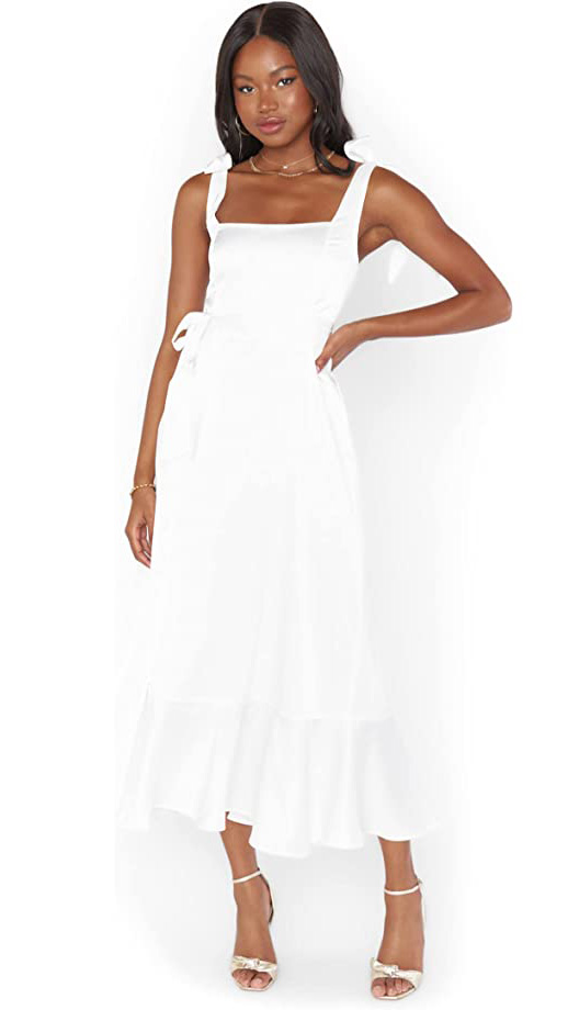 Satin Midi Dress White