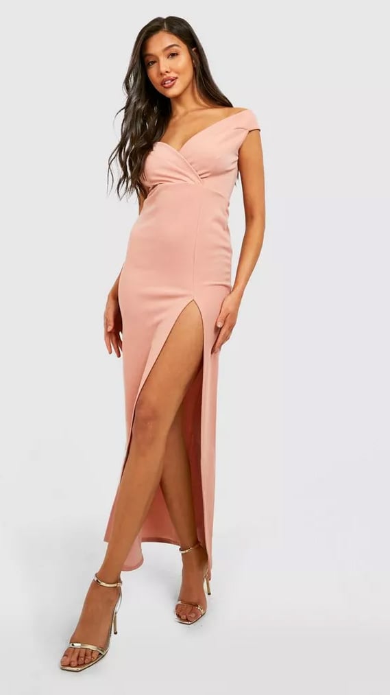 Wrap Off The Shoulder Maxi Bridesmaid Dress