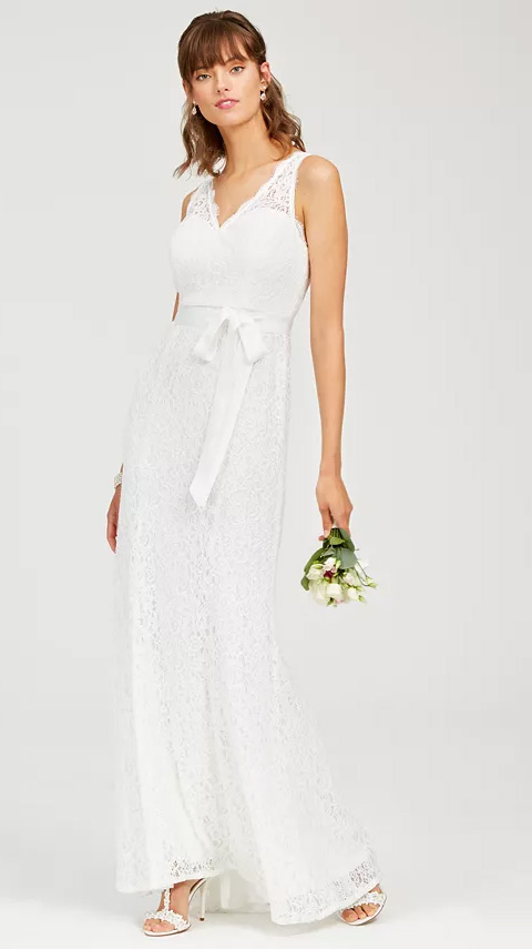 Adrianna Papell V-Neck Satin Bridal Gown