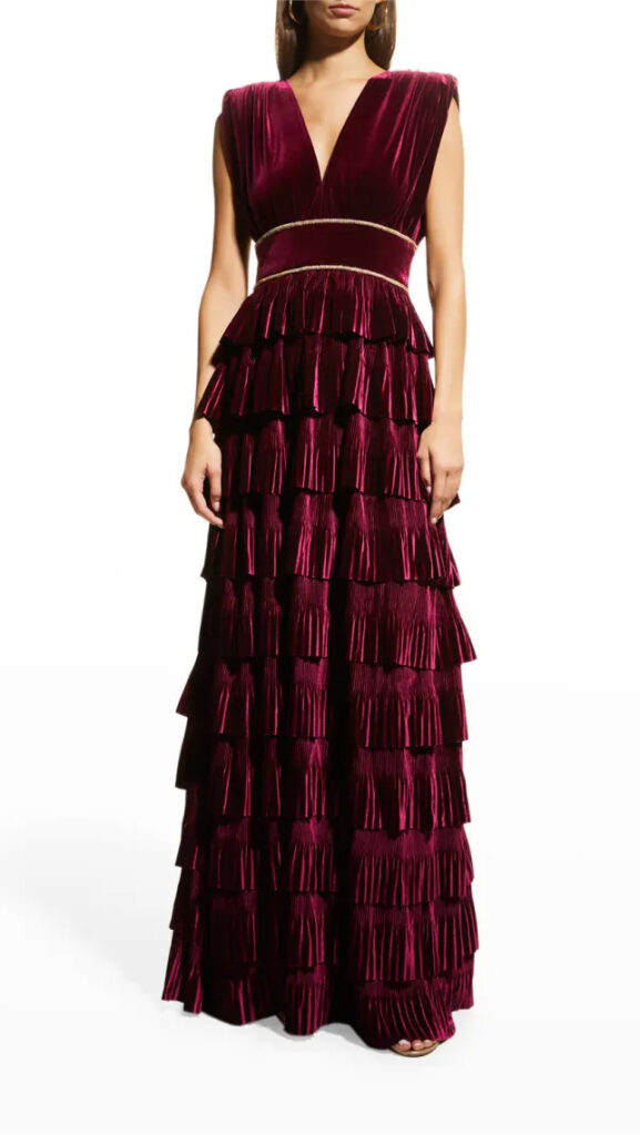 Bronx and Banco Ruffled Velvet Bridesmaid Dress