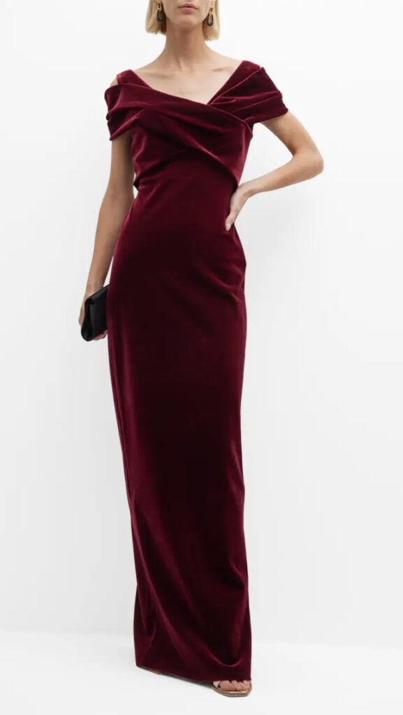 two piece indian bridesmaid dresses Red Velvet Puff Sleeve Zoi Midi Dress main image 0