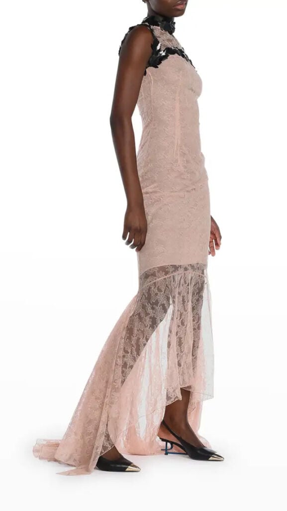 Lace High Neck Pink Dress