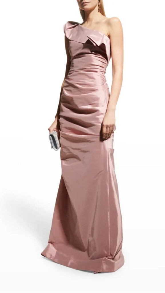 Rickie Freeman Drapped One Shoulder Pink Dress
