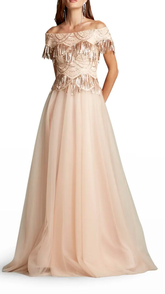 Tadashi Shoji Short Sleeve Wedding Gown