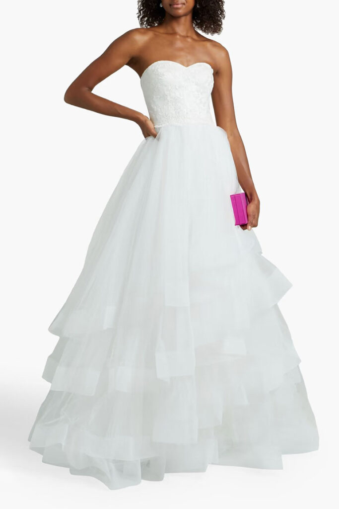 Theia Strapless Tulle Gown