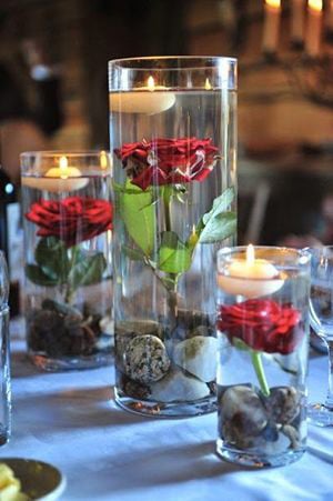 Candle Wedding Centerpieces Floating and Red Rose