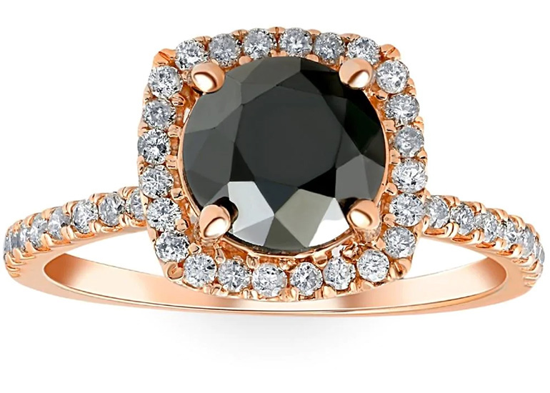 Rose Gold Engagement Ring Black White Diamond