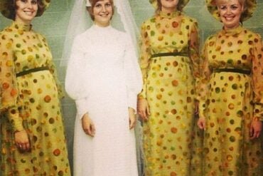 Vintage Bridesmaid Dresses Yellow Dots
