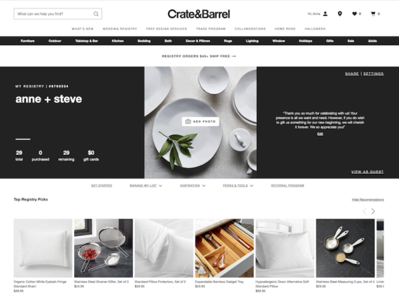 crate and barrel registry
