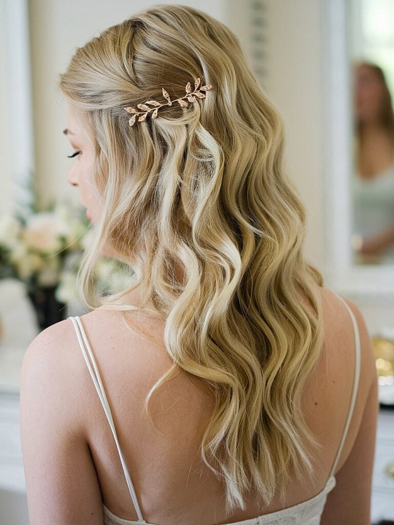 Loose waves wedding hairstyle with natural look