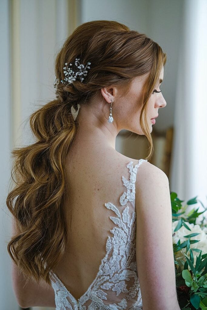 Side-pinned loose waves for bridal hairstyle