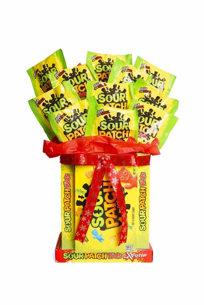 Sour Patch Kids candy bouquet for wedding favors.