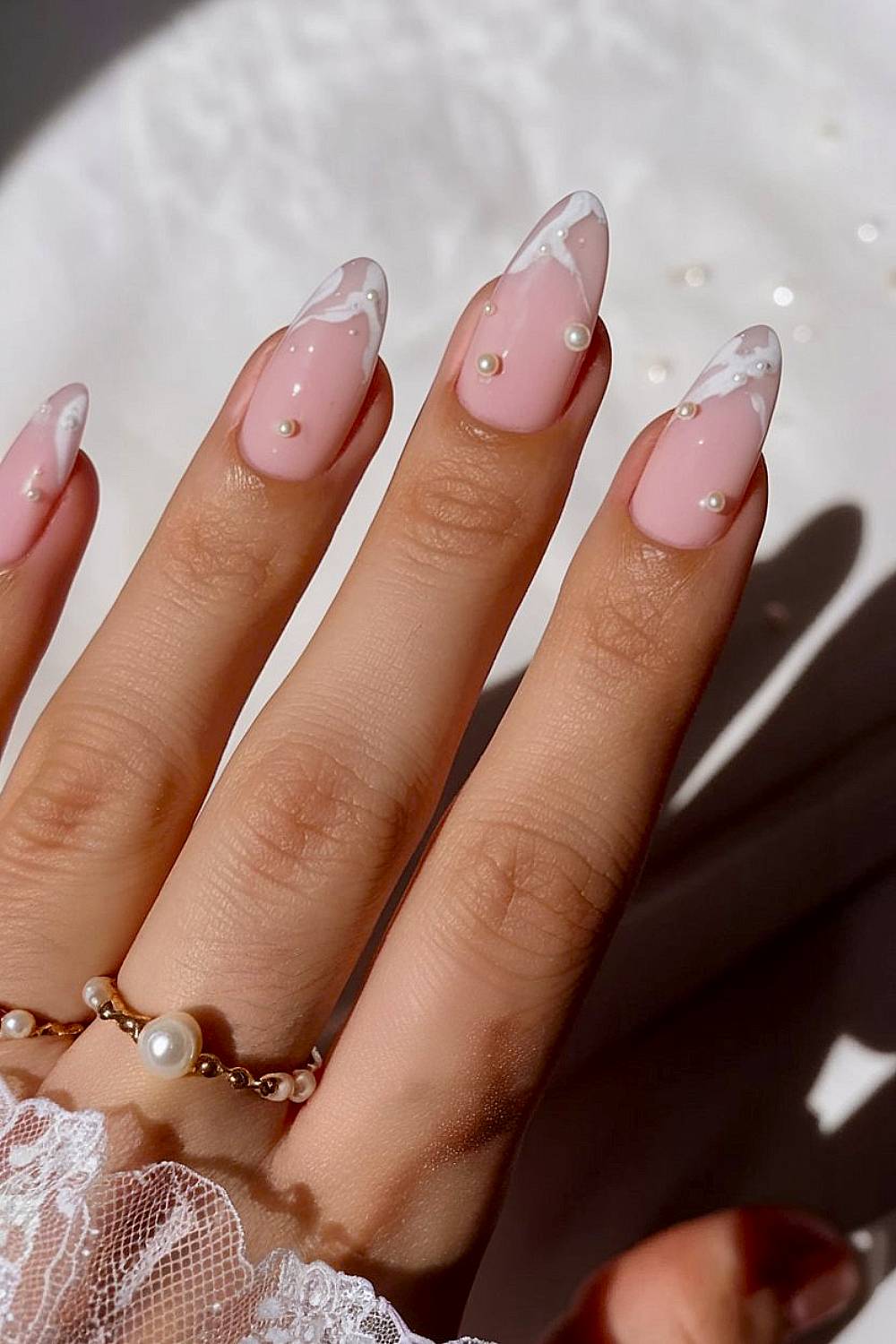 Elegant Minimalist Satin Wedding Nails