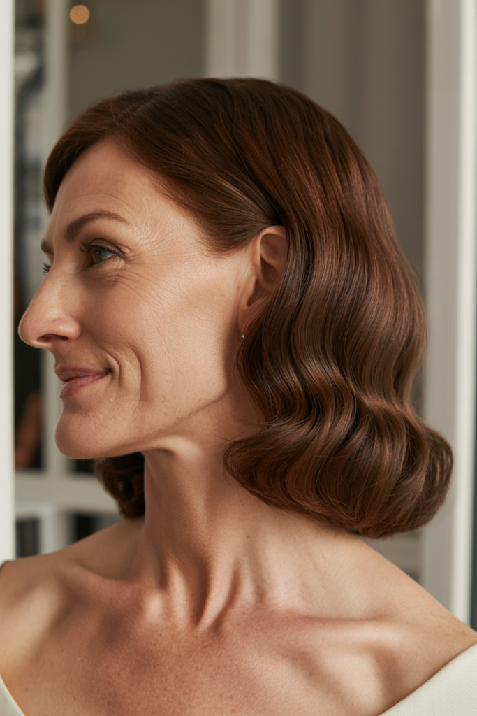 side swept waveswith a tucked ear
