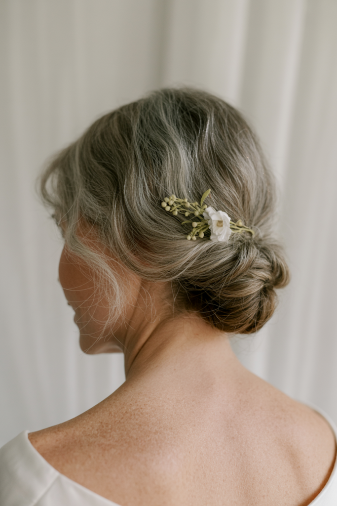 Loose Low Bun with a Small Floral Comb