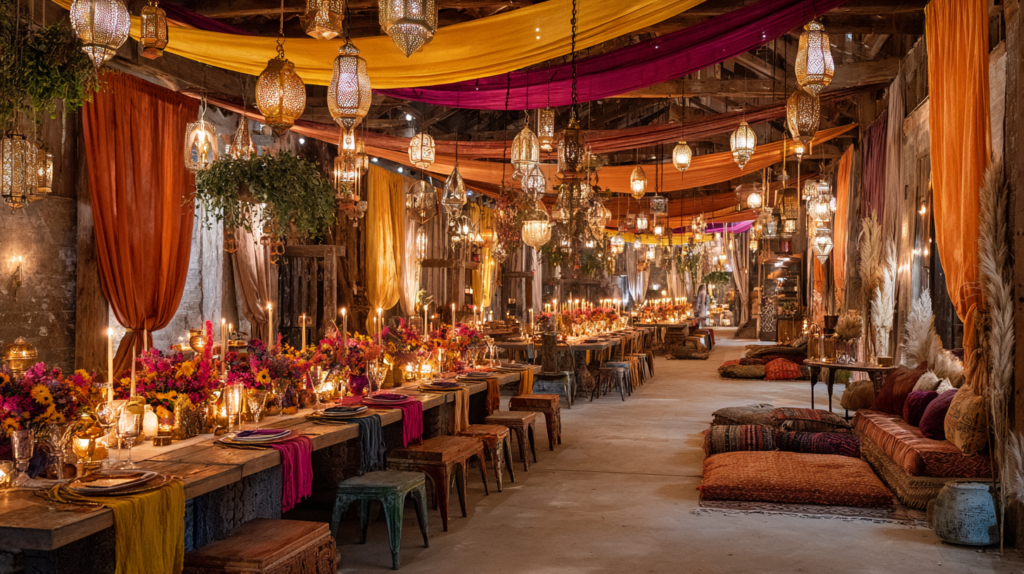 boho marokkói esküvői terasz