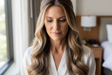 Long Half Updo with Highlights