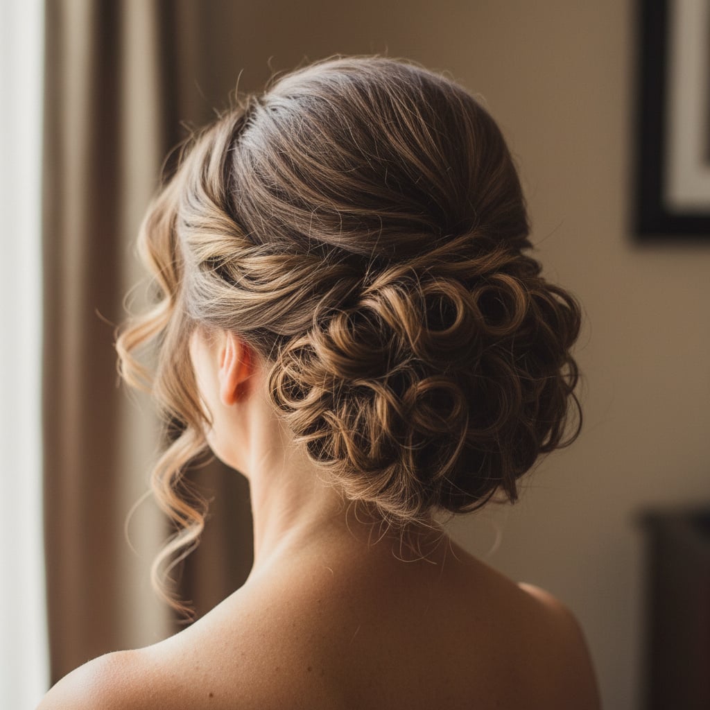 Voluminous Curly Low Bun