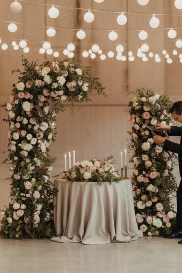 wedding ceremony flowers transferred to wedding reception space
