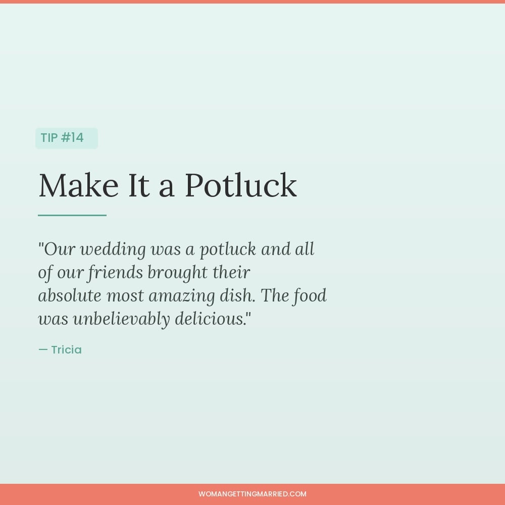 wedding budget tip have a potluck wedding reception to save on catering