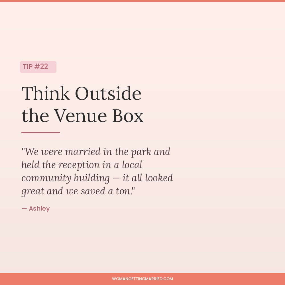 wedding budget tip use nontraditional venues like parks and community buildings