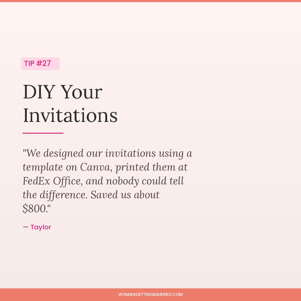 wedding budget tip design your own invitations on Canva and print locally