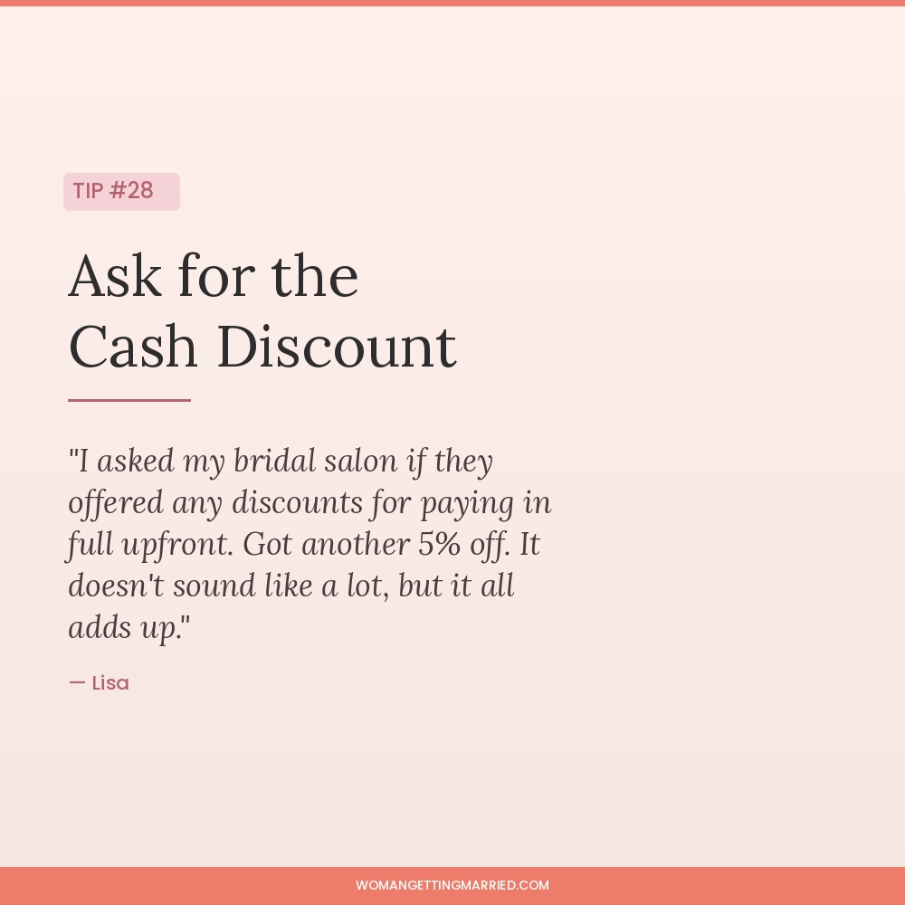 wedding budget tip ask vendors for a discount when paying in full upfront