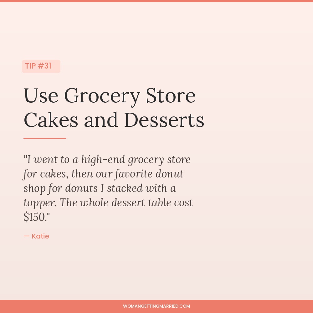 wedding budget tip use grocery store cakes and a donut tower for dessert