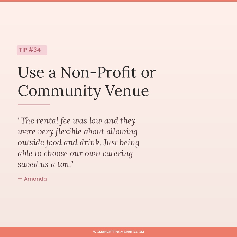wedding budget tip use a non-profit or community venue with low rental fees