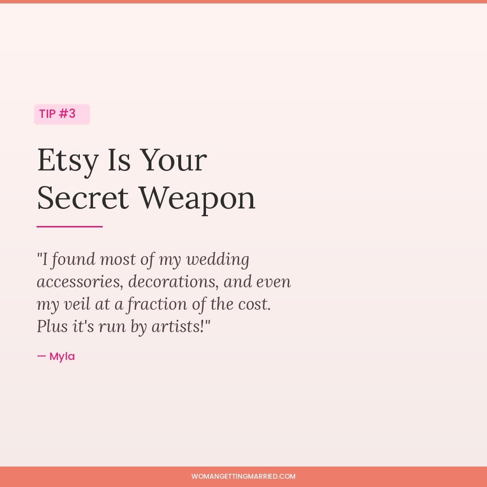 wedding budget tip shop Etsy for affordable wedding accessories and decor