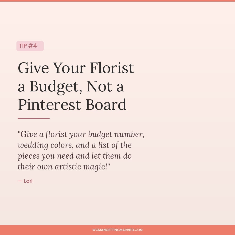 wedding budget tip give your florist a budget instead of a Pinterest board