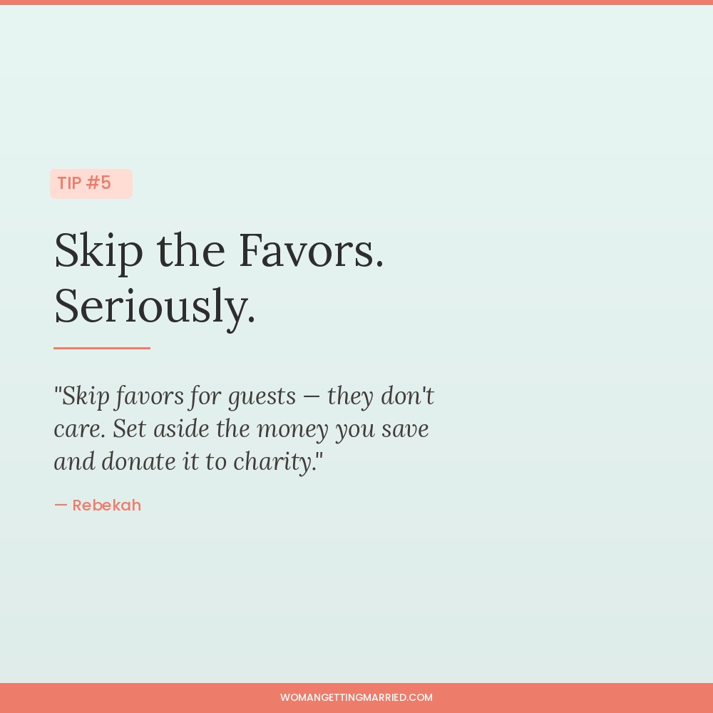 wedding budget tip skip the wedding favors and donate to charity instead