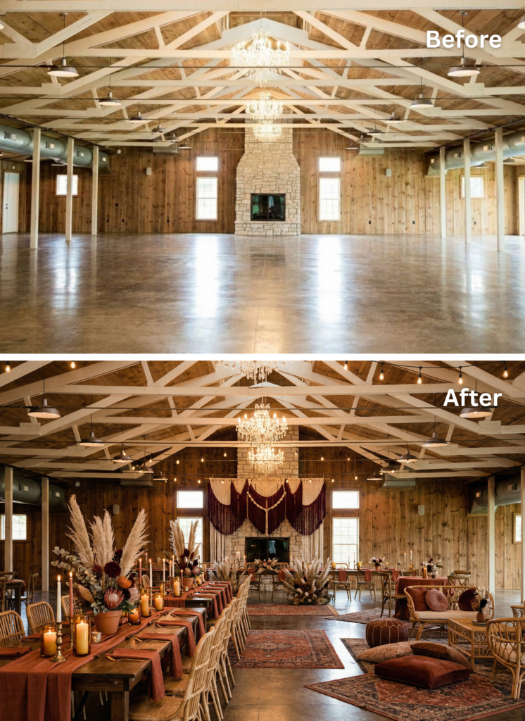 boho wedding venue transformation
