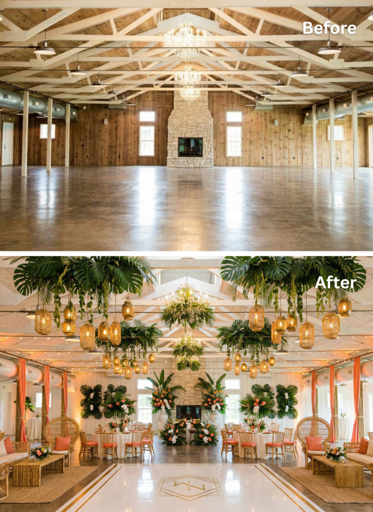 tropical wedding venue transformation