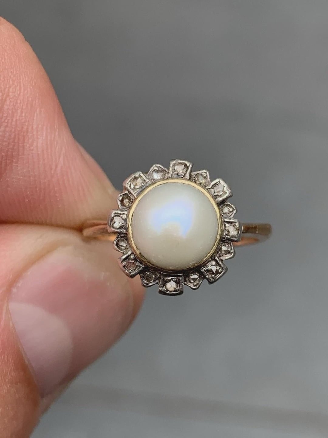 Antique Victorian pearl and rose cut diamond cluster ring in 9k rose gold