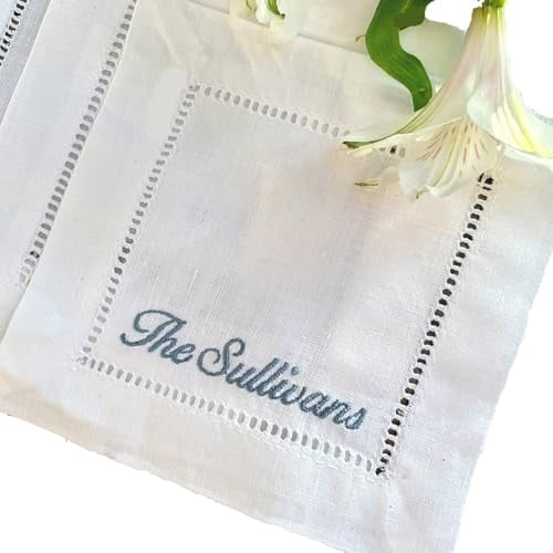 Custom embroidered linen cocktail napkins set