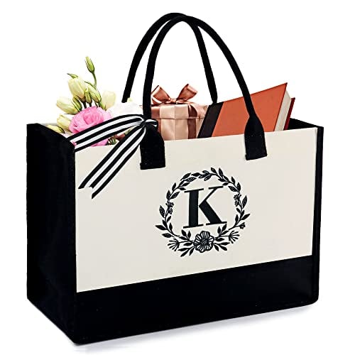 Personalized monogram canvas tote bag for bridal shower