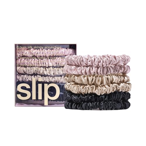 Slip pure silk skinny scrunchie set in pink, caramel, and black