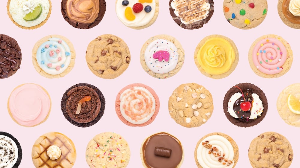 Crumbl Cookie pink box with assorted cookies