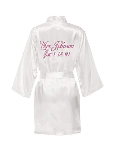 Classy Bride Personalized Mrs. Satin Bride Robe in white