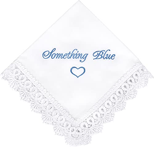 Embroidered Something Blue wedding handkerchief bridal keepsake